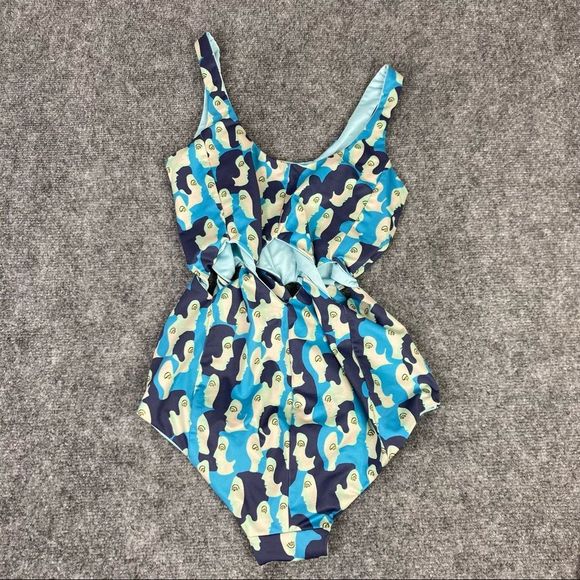 Samantha Pleet Tabernacle One Piece Swimsuit Blue Face Cutouts Size S - Picture 6 of 7